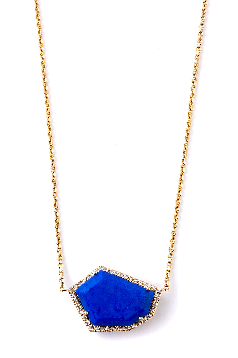 Cubist Necklace | Lapis and Diamond Pavé | 14K Gold