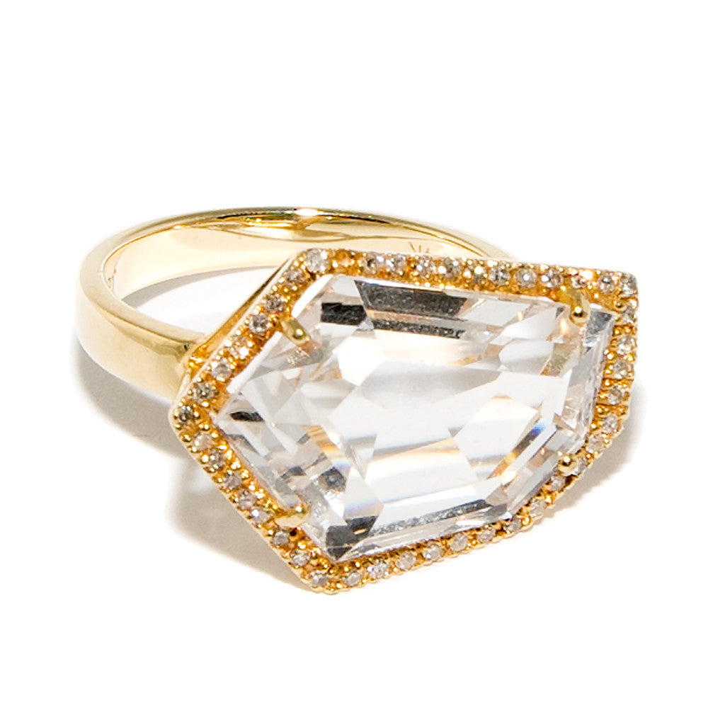 Cubist Cocktail Ring in White Topaz | 14K Gold