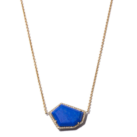 Cubist Necklace | Lapis and Diamond Pavé | 14K Gold