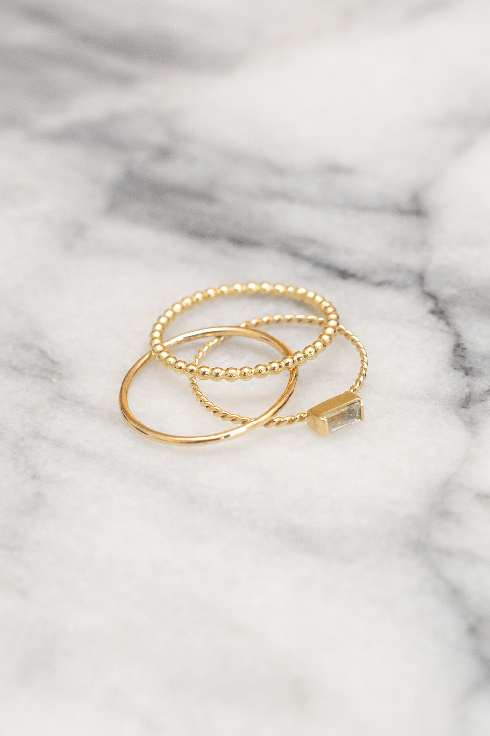 gold stacking ring baguette ring