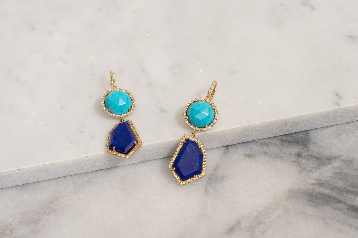 rose cut sleeping beauty turquoise and lapis diamond pave earrings janna conner