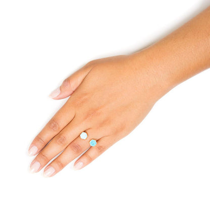 turquoise hexagon stacking ring on hand