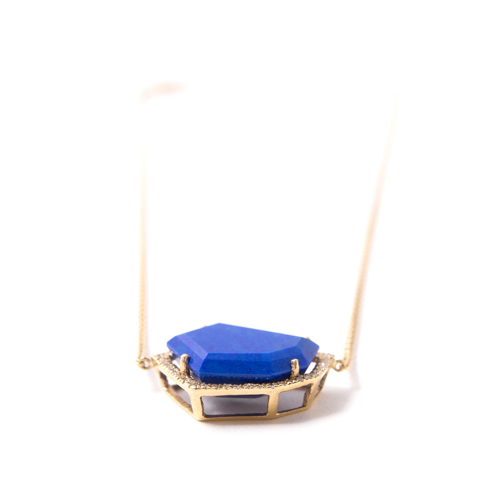 Cubist Necklace | Lapis and Diamond Pavé | 14K Gold