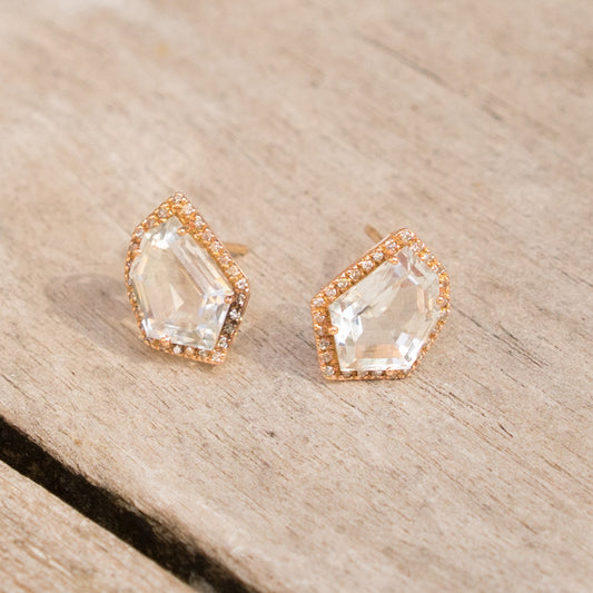 Cubist Studs | 14K Gold | White Topaz