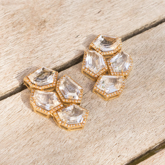 Chandelier Cubist White Topaz Earrings | 14K Gold