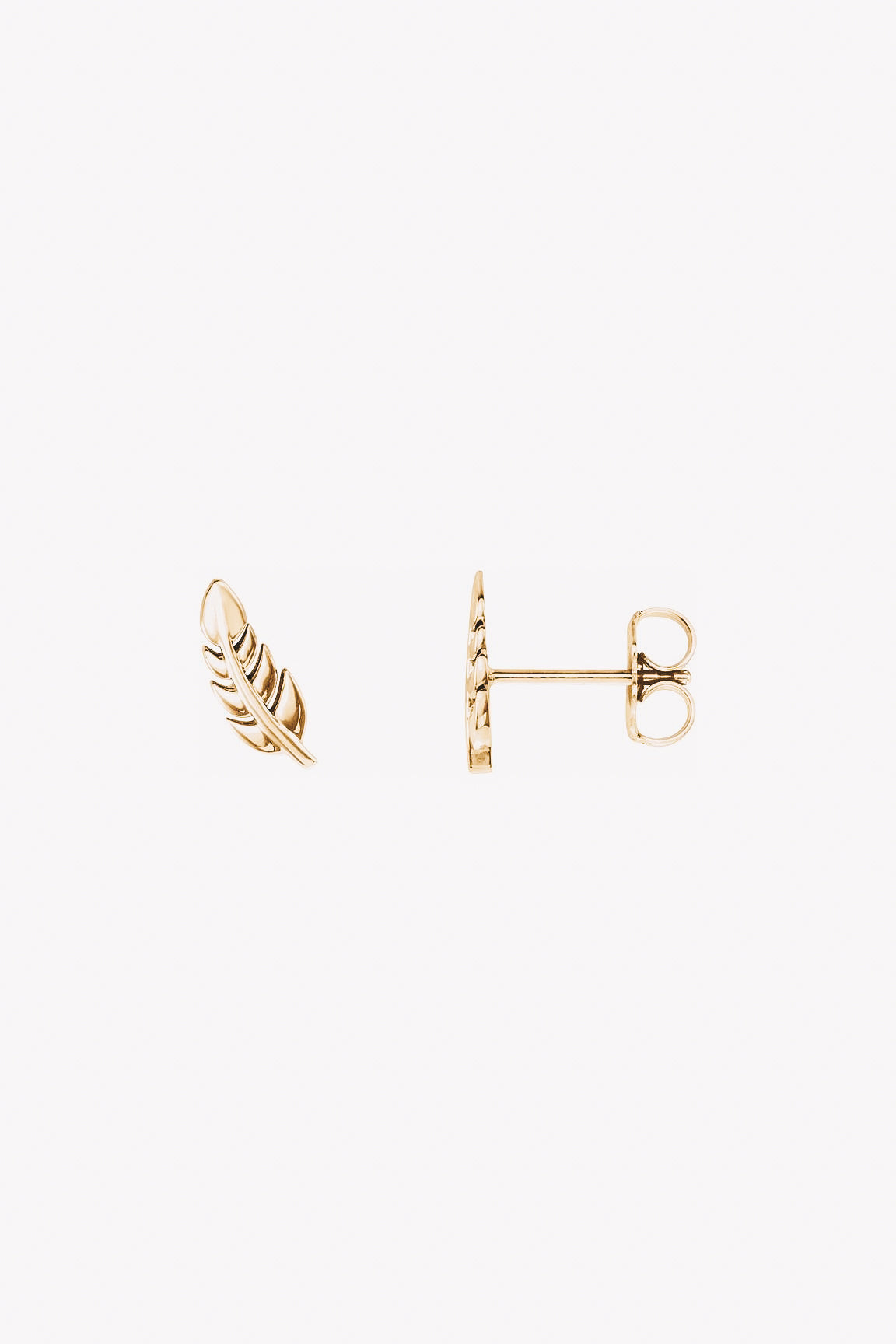 14k gold leaf stud earrings side view