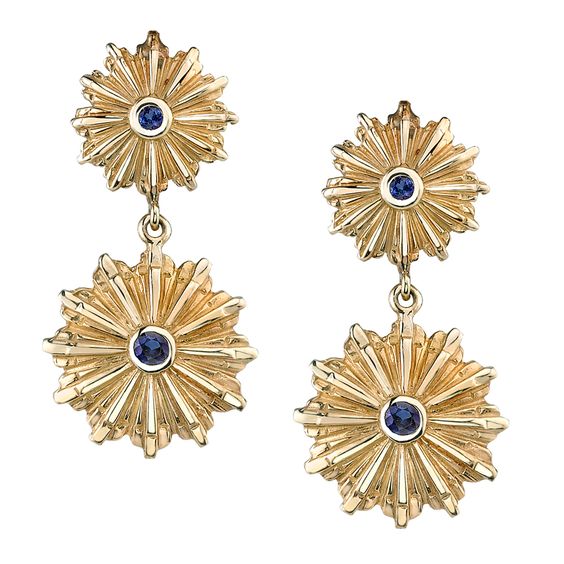 blue sapphire Art Deco starburst earrings