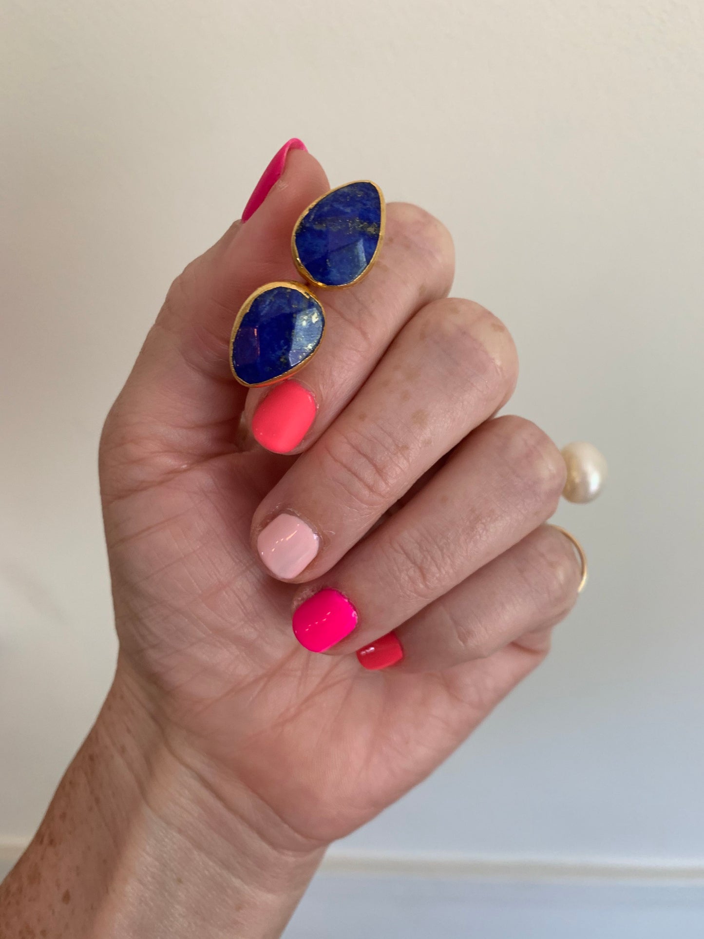 lapis two stone ring in hand