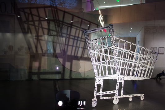 Jim Shaw spotlight shopping cart at the Wig museum Marciano Art Foundation