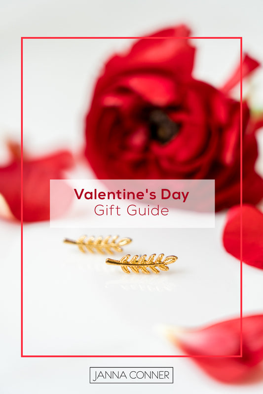 valentines day gift guide Janna Conner red roses gold leaf earrings
