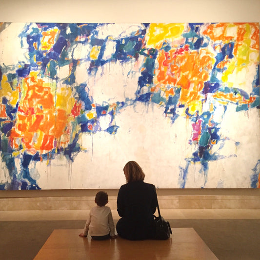 mother and son looking at sam Francis mural Norton Simon museum pasadena
