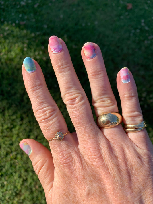 nail art stickers on hand with Janna Conner gold rings