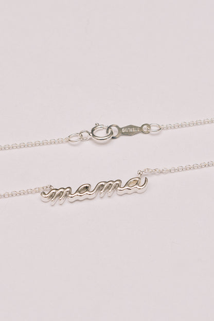 Petite Mama Script Necklace | .925 Silver and 14K Gold