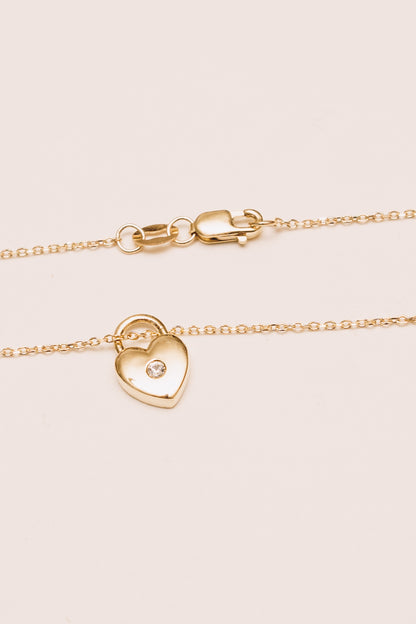 Heart Lock Necklace | 14k Gold | White Sapphire