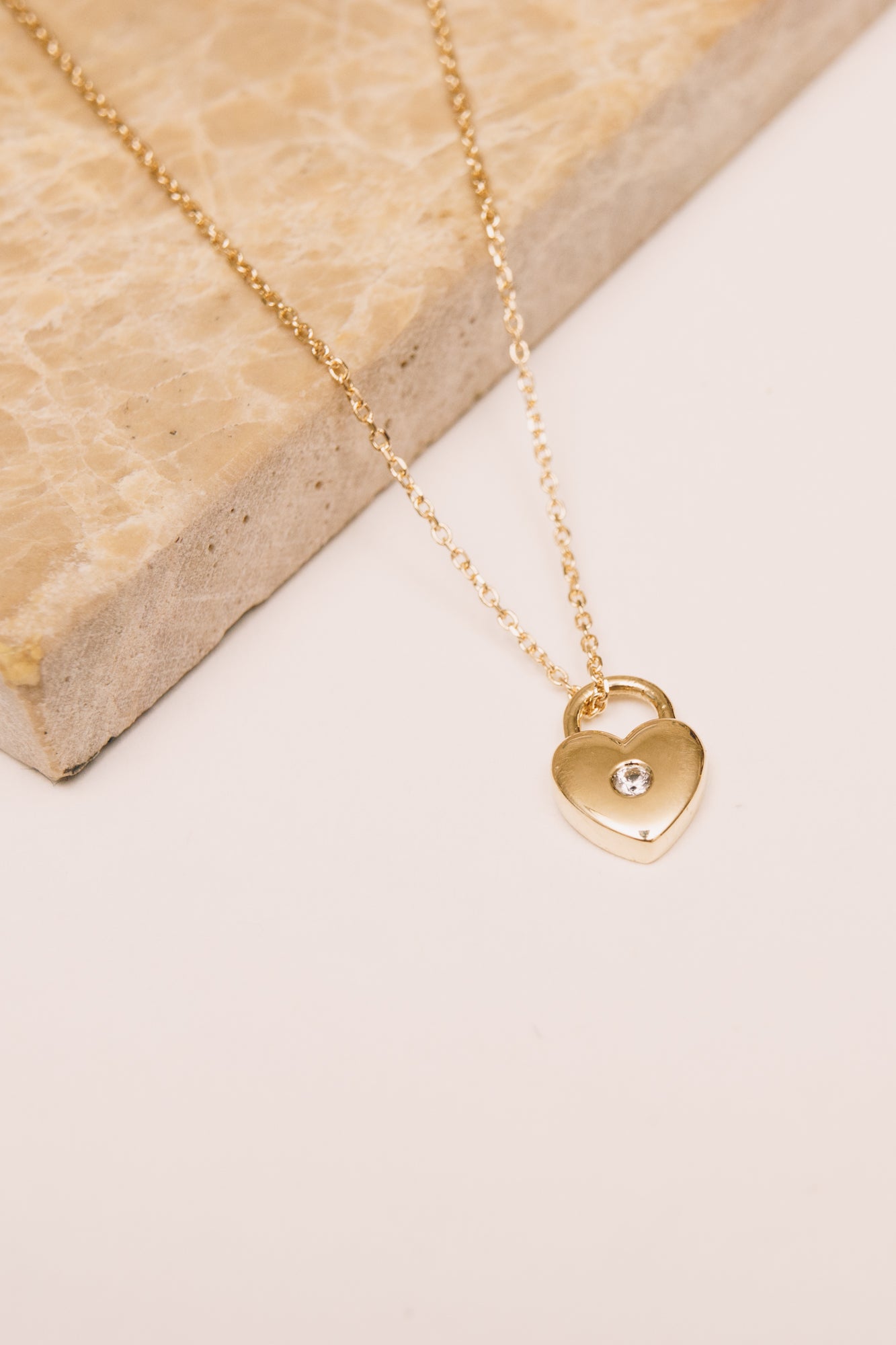 Heart Lock Necklace | 14k Gold | White Sapphire