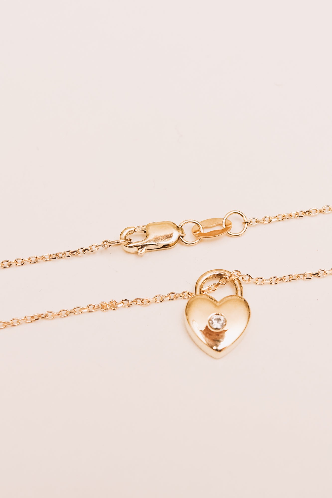 Heart Lock Necklace | 14k Gold | White Sapphire