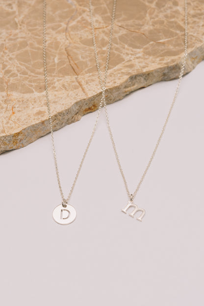 Personalized Initial Disc Necklace Adjustable 16"-18" | Sterling Silver - 14K Gold