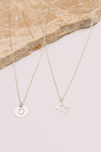 Personalized Initial Disc Necklace Adjustable 16"-18" | Sterling Silver - 14K Gold