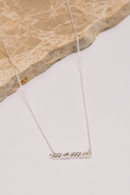 Petite Mama Script Necklace | .925 Silver and 14K Gold