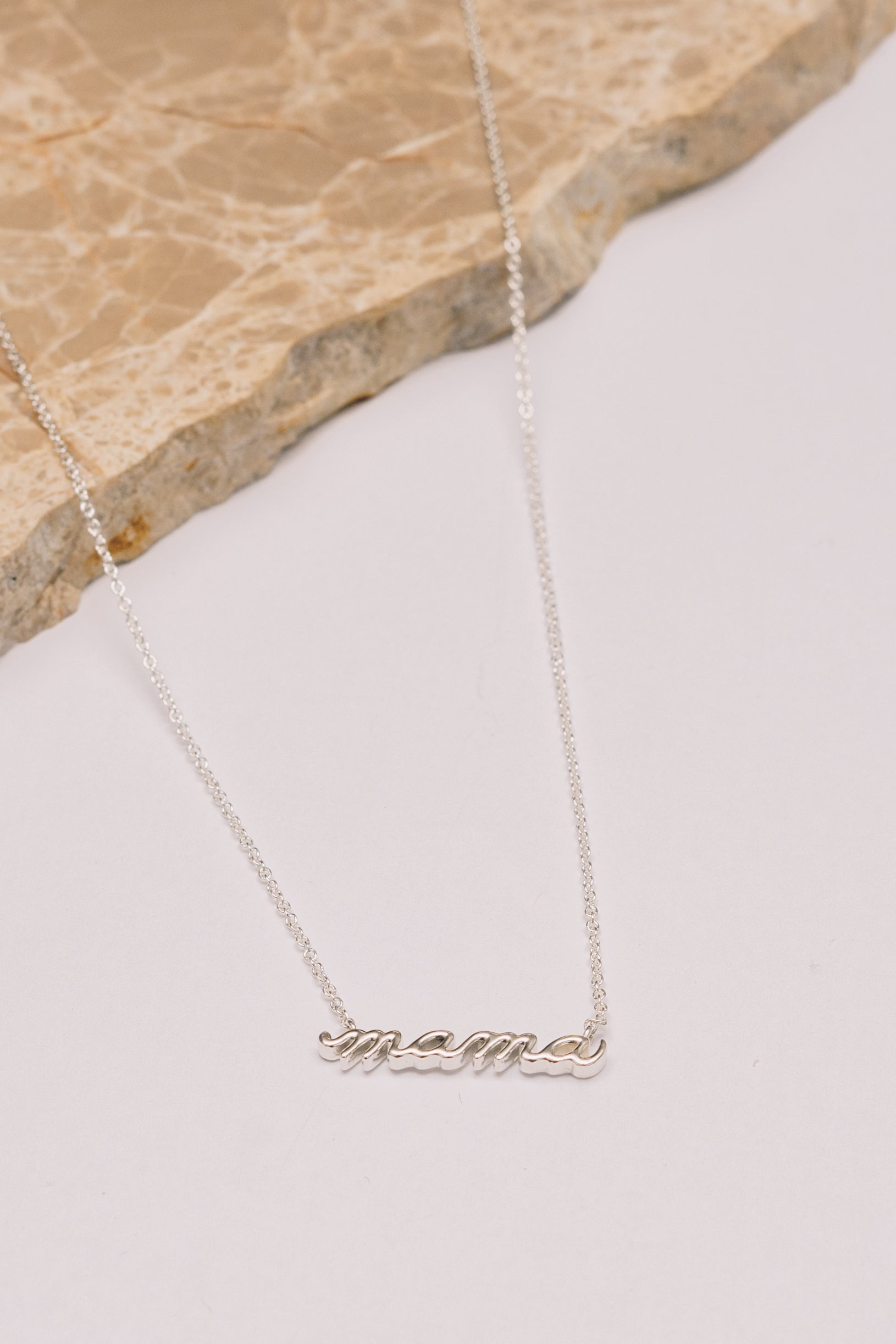 Petite Mama Script Necklace Silver and 14K Gold 14K White Gold  16