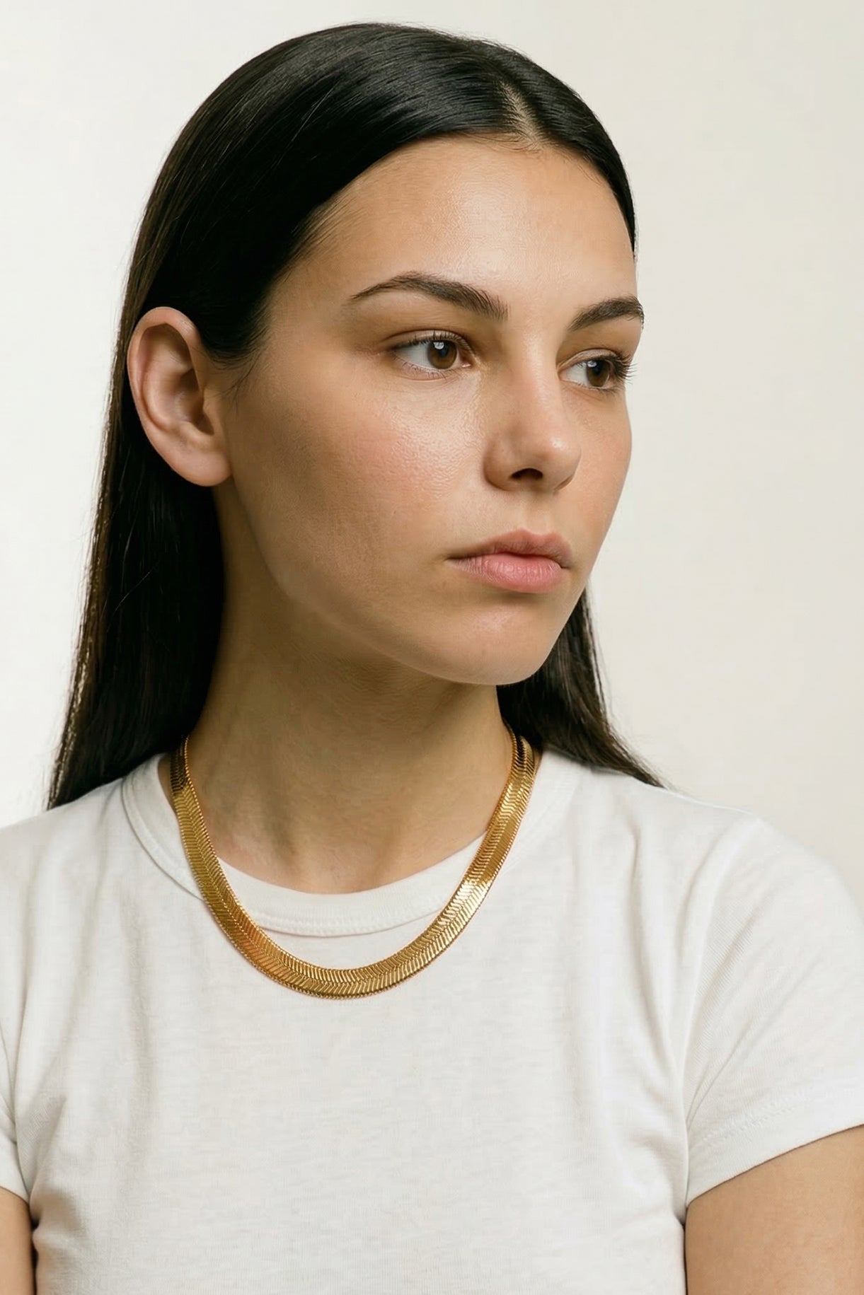 Wide Snake Chain Necklace | Herringbone Gold & Stainless Steel | Janna Conner