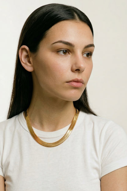 Wide Snake Chain Necklace | Herringbone Gold & Stainless Steel | Janna Conner