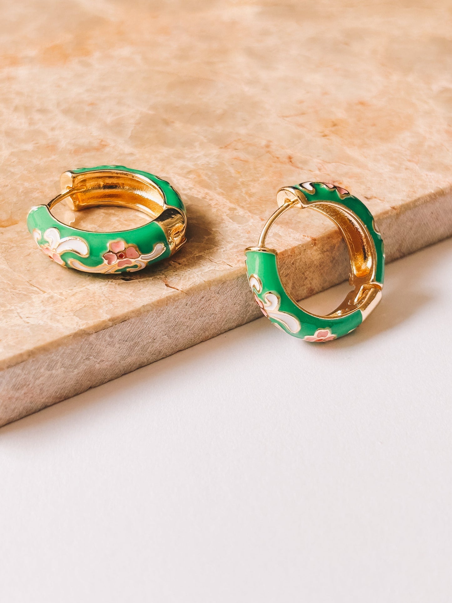 Cloisonné Gold Enamel Flower Hoops | 18K Gold Plating