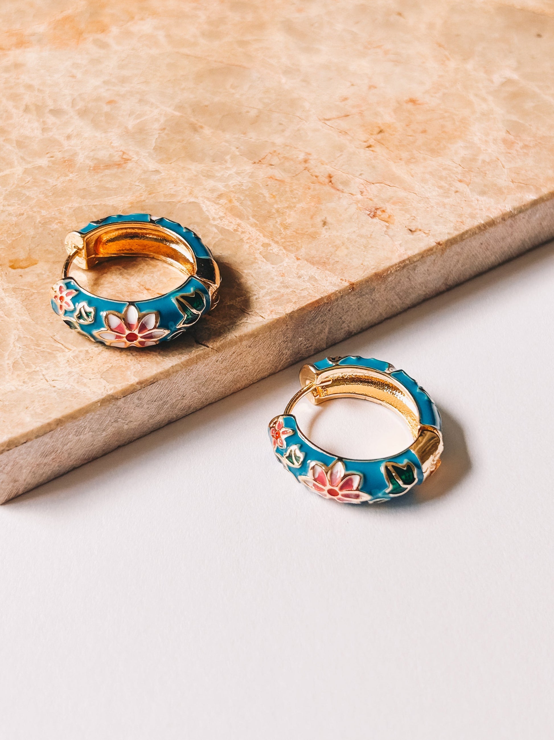 blue cloisonné enamel hoops side view