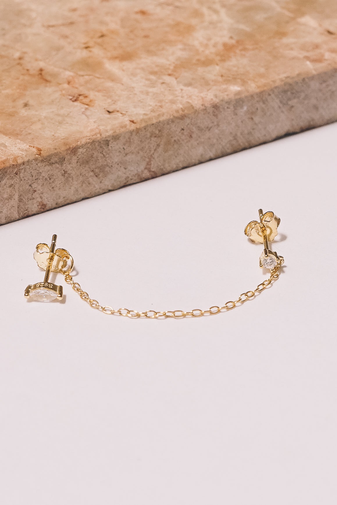 Marquise Single Chain Studs | .925 Vermeil