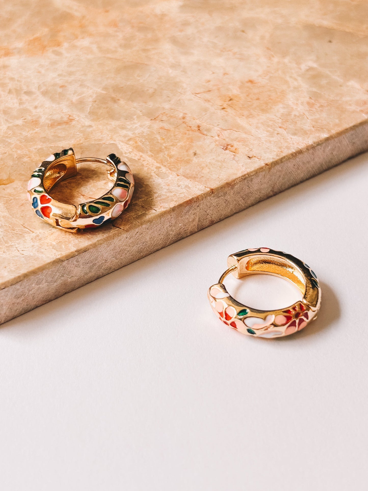 Cloisonné Gold Enamel Flower Hoops | 18K Gold Plating