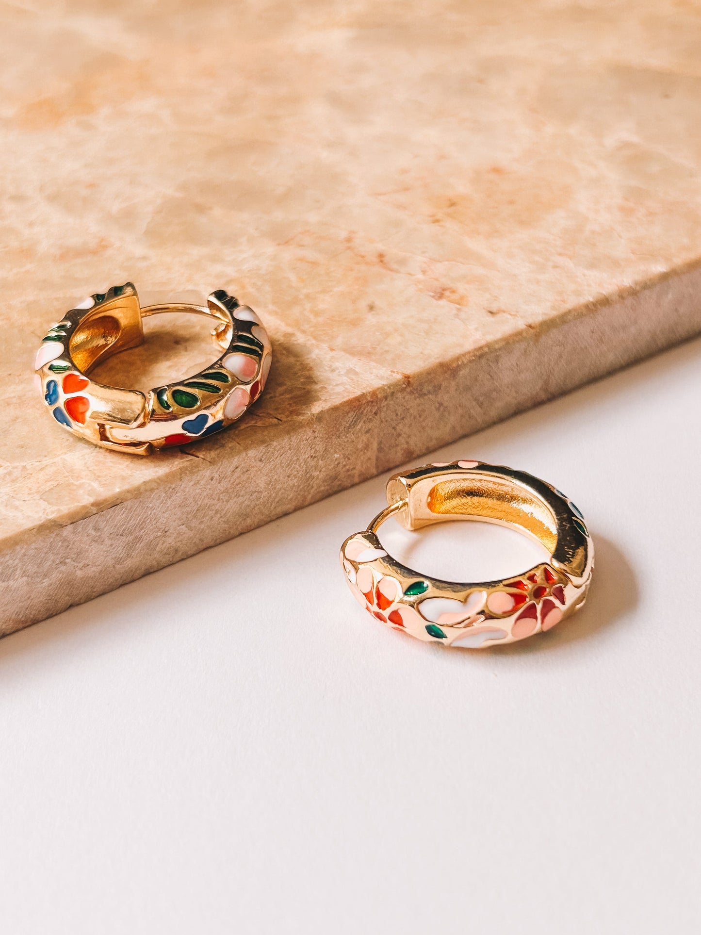 Cloisonné Gold Enamel Flower Hoops | 18K Gold Plating
