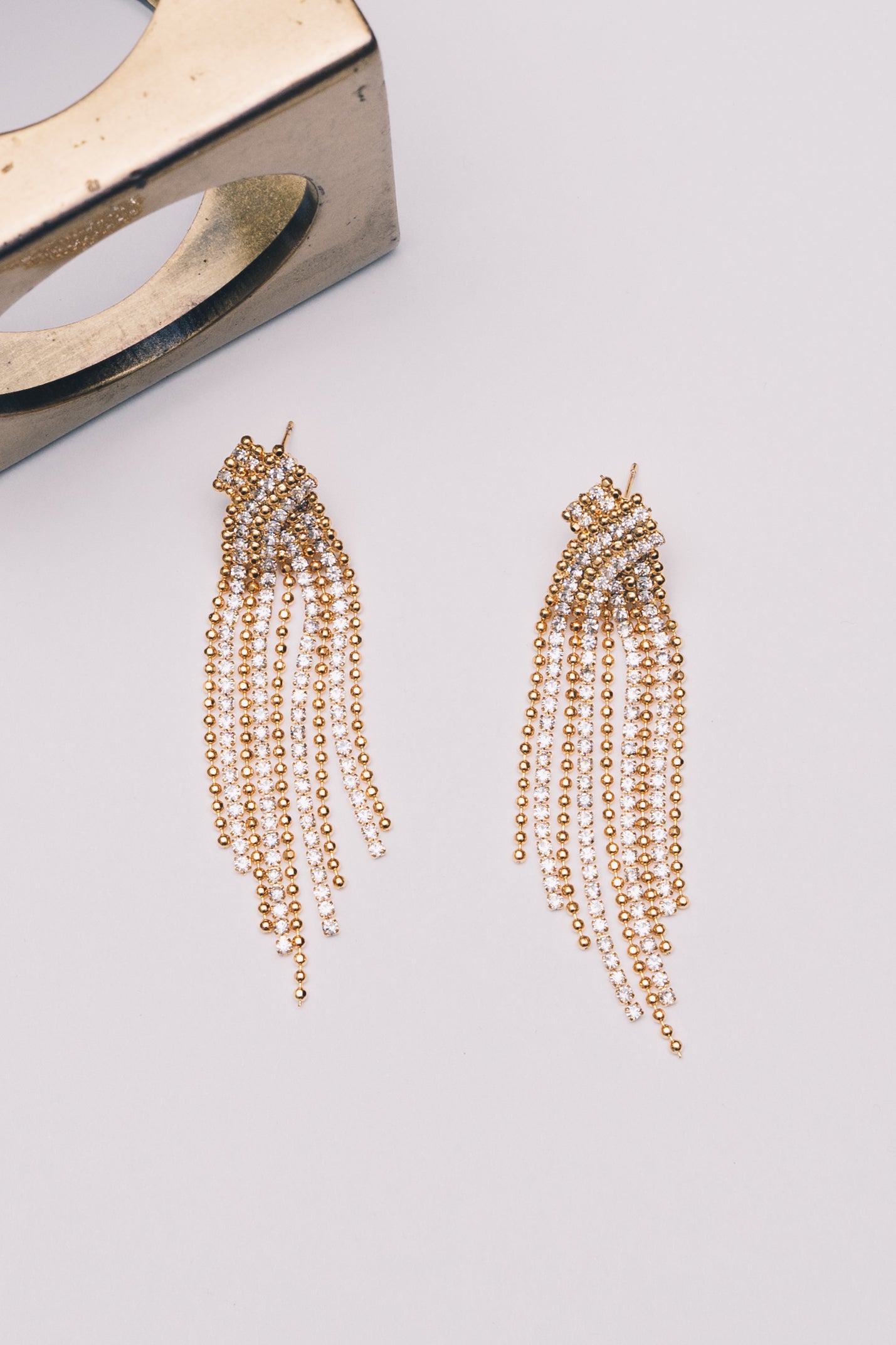 Crystal Chain Party Fringe Earrings | Crystal Cz | 18K Gold Plating