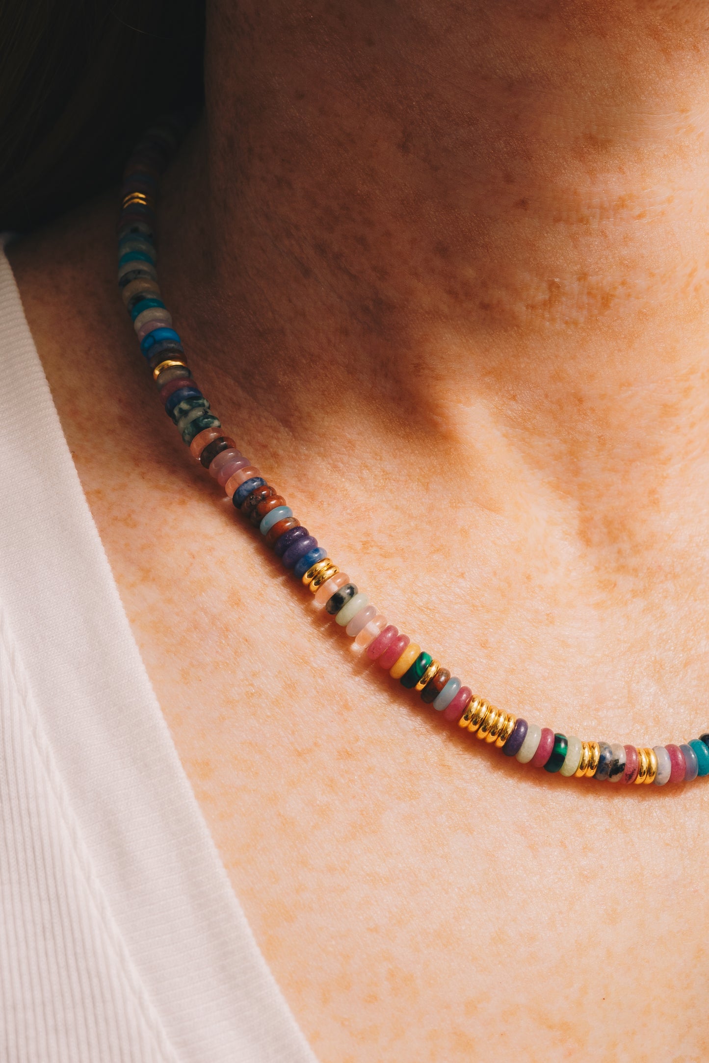 Multicolor Gemstone Necklace | Beaded Beauty,  Adjustable length | 18K Gold Plating