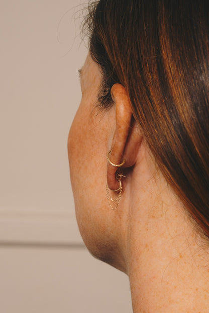 Tassel Huggie Hoop Earrings | 9K Yellow Gold