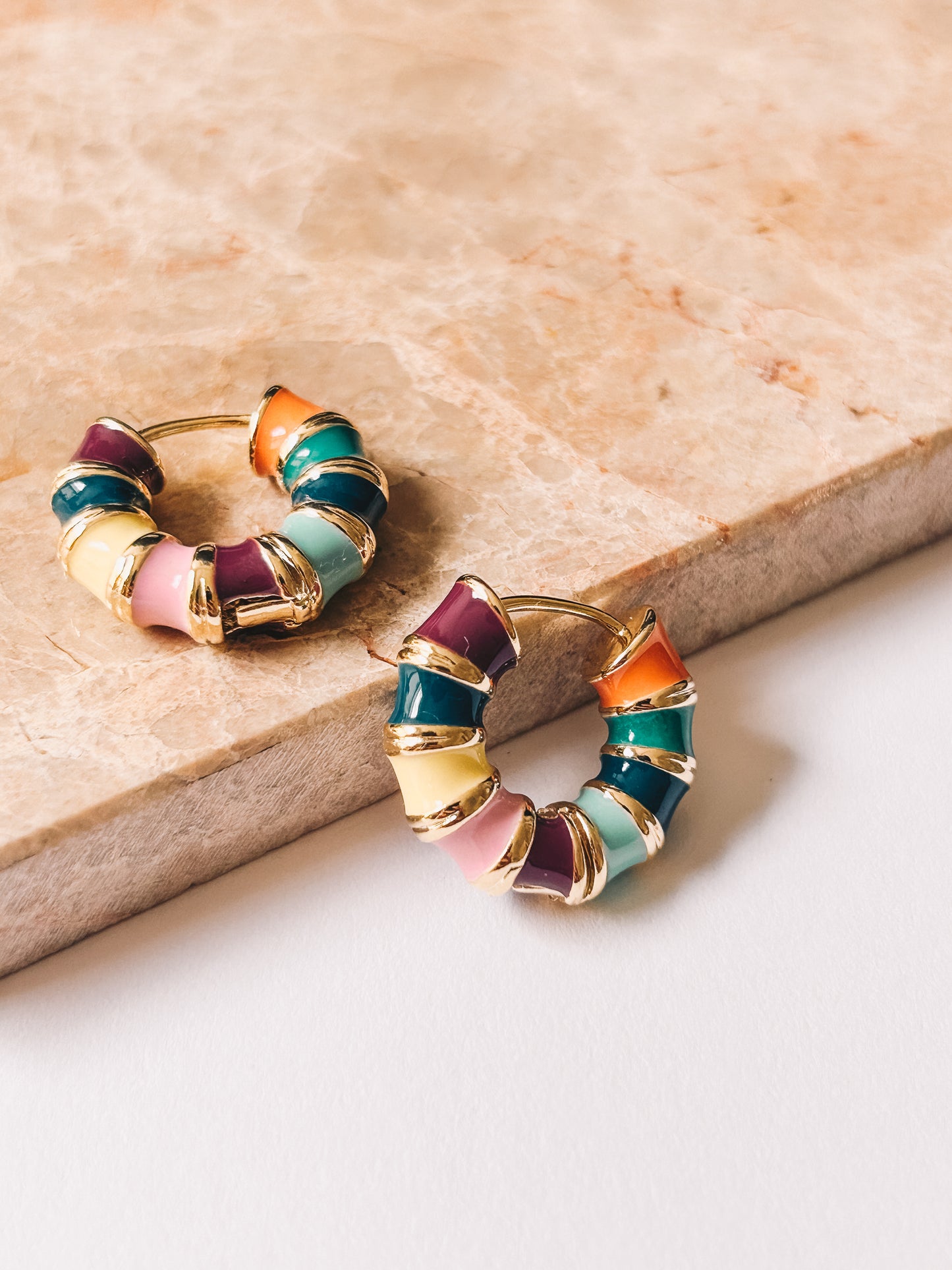 Multi Colored Enamel Hoops | 18K Gold Plating