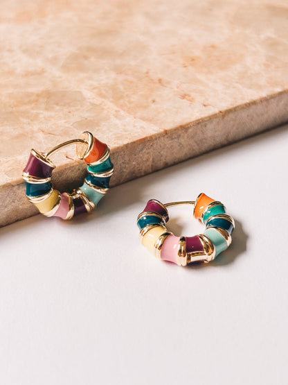 Multi Colored Enamel Hoops | 18K Gold Plating