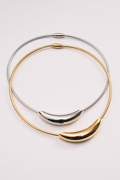 Lune Crescent Necklace | 3mm Coil Chain | Gold & Steel | Janna Conner