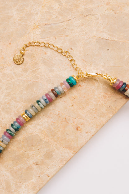 Multicolor Gemstone Necklace | Beaded Beauty,  Adjustable length | 18K Gold Plating