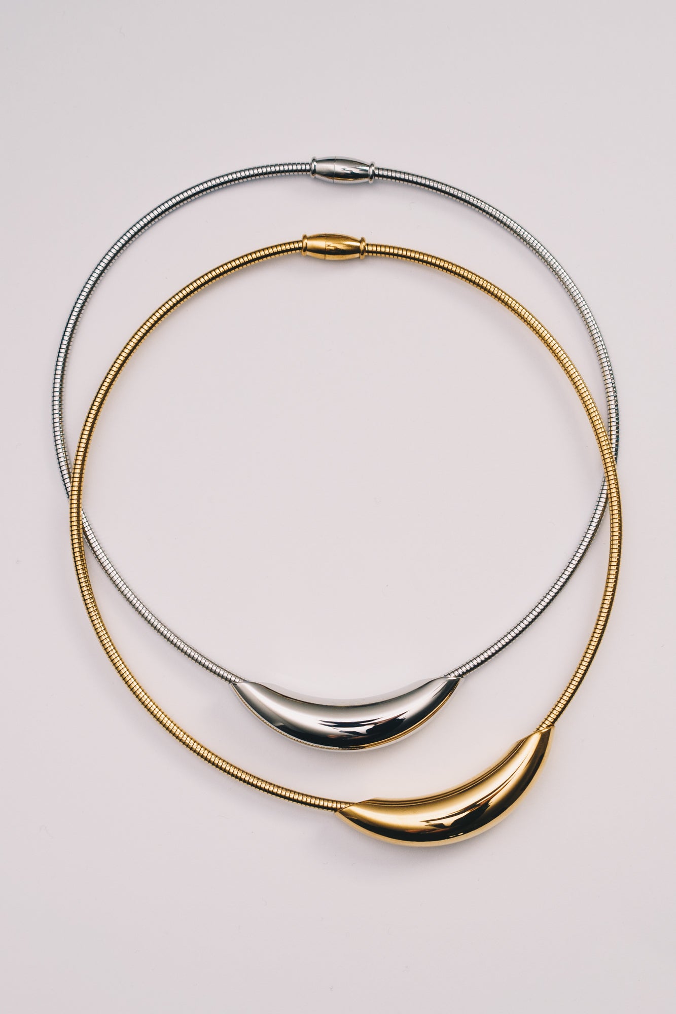 Lune Crescent Necklace | 3mm Coil Chain | Gold & Steel | Janna Conner
