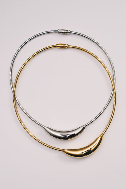 Lune Crescent Necklace | 3mm Coil Chain | Gold & Steel | Janna Conner