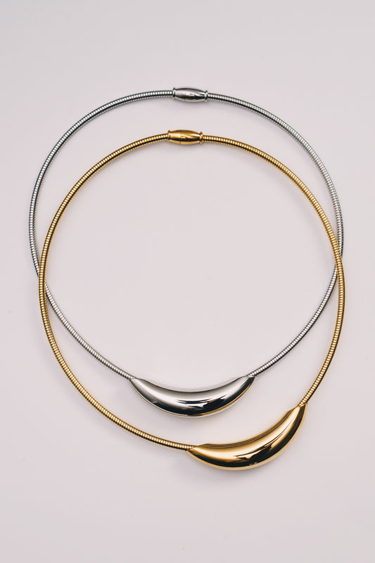 Lune Crescent Necklace | 3mm Coil Chain | Gold & Steel | Janna Conner