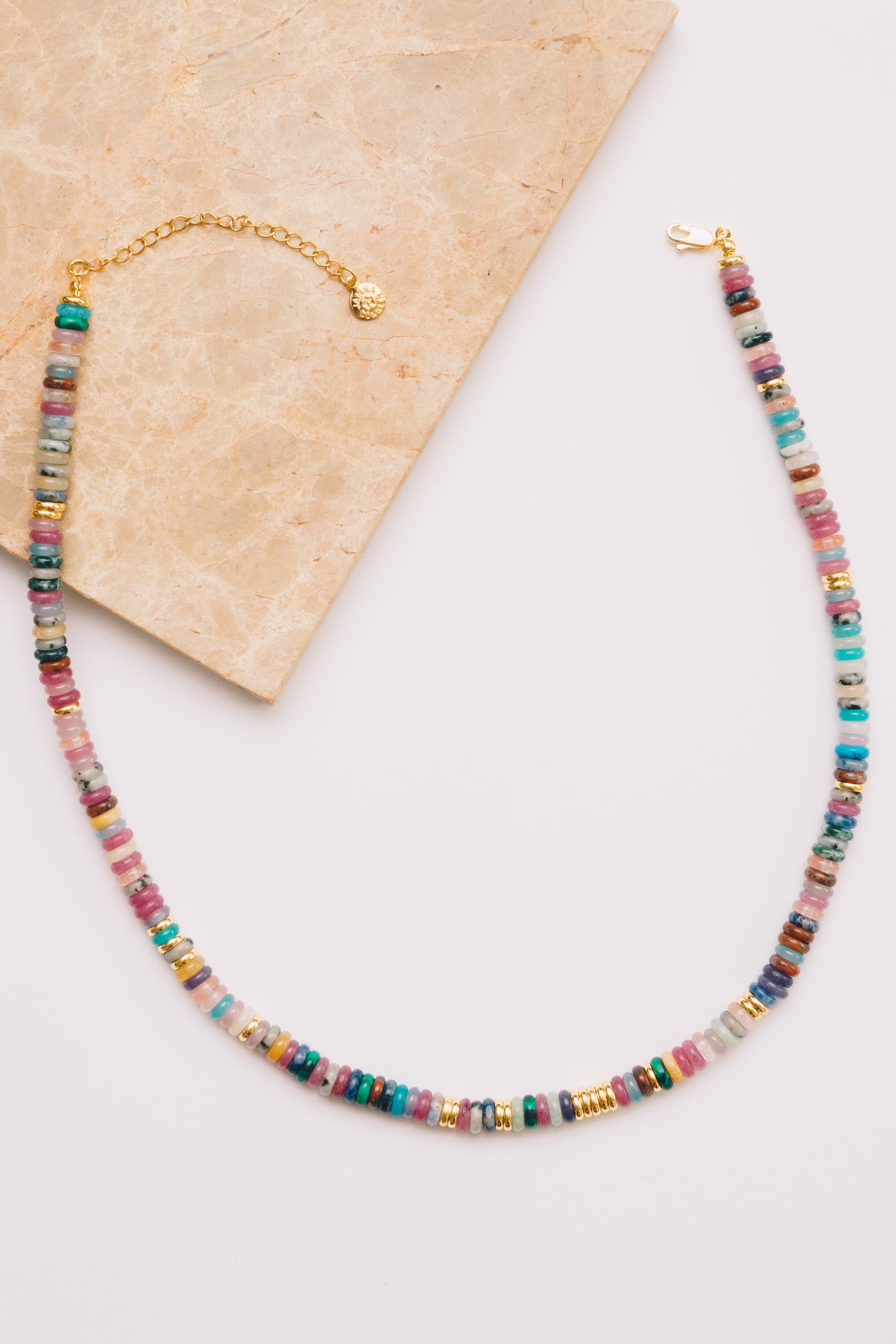 Multicolor Gemstone Necklace | Beaded Beauty,  Adjustable length | 18K Gold Plating