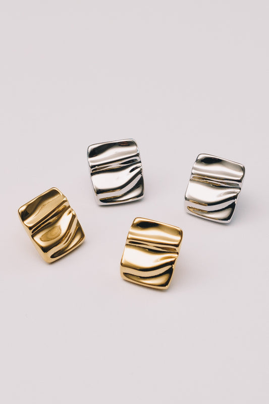 Pleat Square Stud Earrings | Rippled Texture | Gold & Steel | Janna Conner