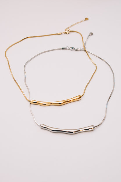 Coulisse Sliding Bar Necklace | Snake Chain | Gold & Steel | Janna Conner