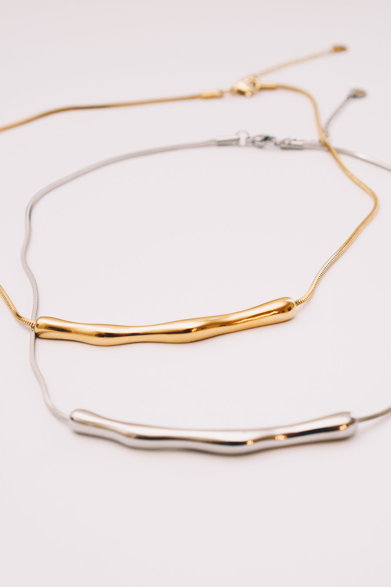 Coulisse Sliding Bar Necklace | Snake Chain | Gold & Steel | Janna Conner