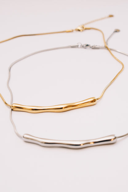 Coulisse Sliding Bar Necklace | Snake Chain | Gold & Steel | Janna Conner