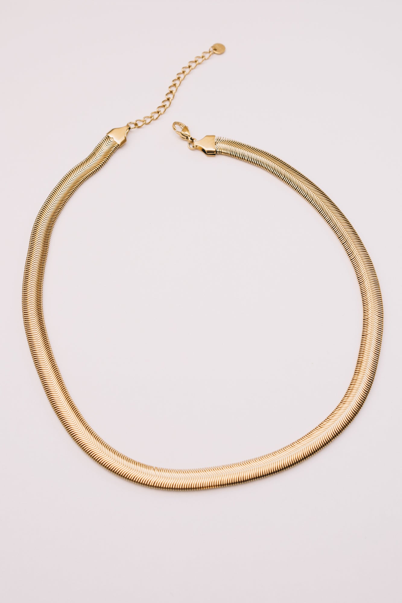 Wide Snake Chain Necklace | Herringbone Gold & Stainless Steel | Janna Conner