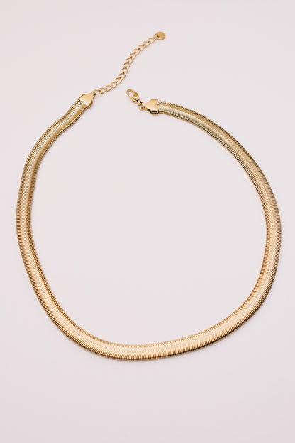 Wide Snake Chain Necklace | Herringbone Gold & Stainless Steel | Janna Conner
