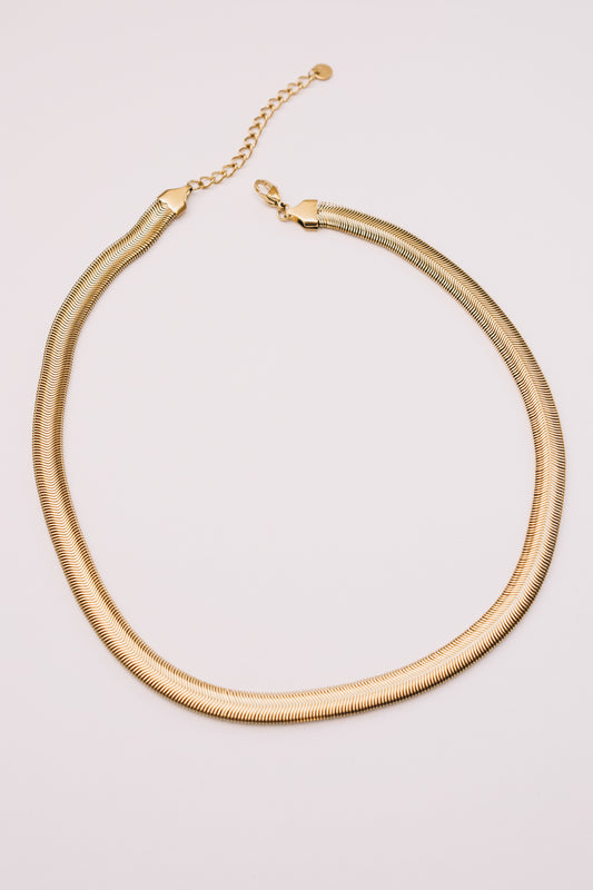 Wide Snake Chain Necklace | Herringbone Gold & Stainless Steel | Janna Conner