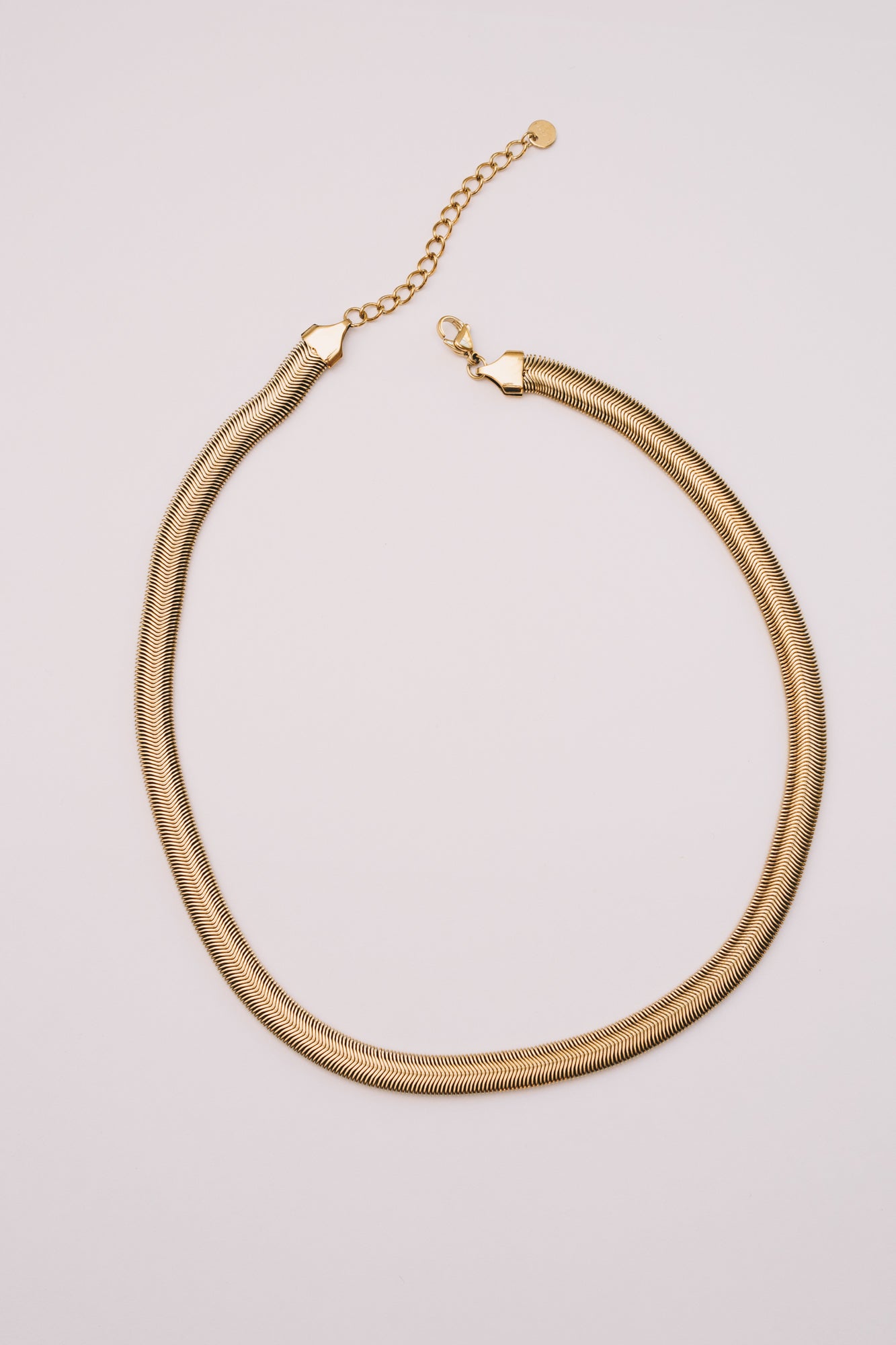 Wide Snake Chain Necklace | Herringbone Gold & Stainless Steel | Janna Conner